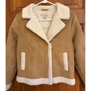 Koolaburra UGG Kids Faux Shearling Jacket Girls 10-12 Tan Full-Zip Winter Coat